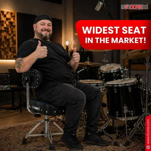 Alt view image 7 of 7 - 5 Core Drum Throne w Backrest 4" Padded Seat Airlift Height Adjustment 31.5" Drum Stool Velvet Seat