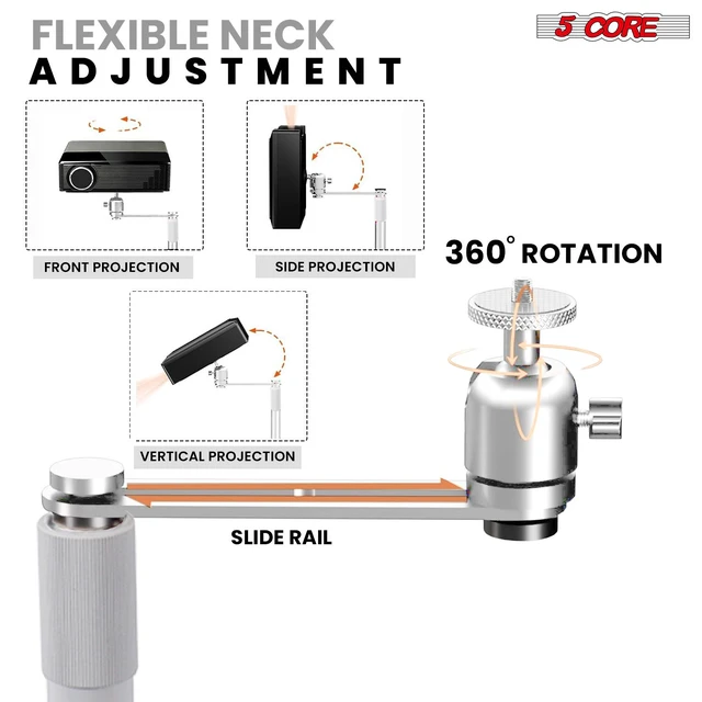 Alt view image 5 of 7 - 5 Core Projector Stand Floor Adjustable 66" Universal Projectors Support for Home Office & Studio