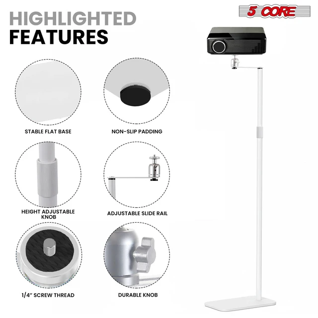 Alt view image 6 of 7 - 5 Core Projector Stand Floor Adjustable 66" Universal Projectors Support for Home Office & Studio