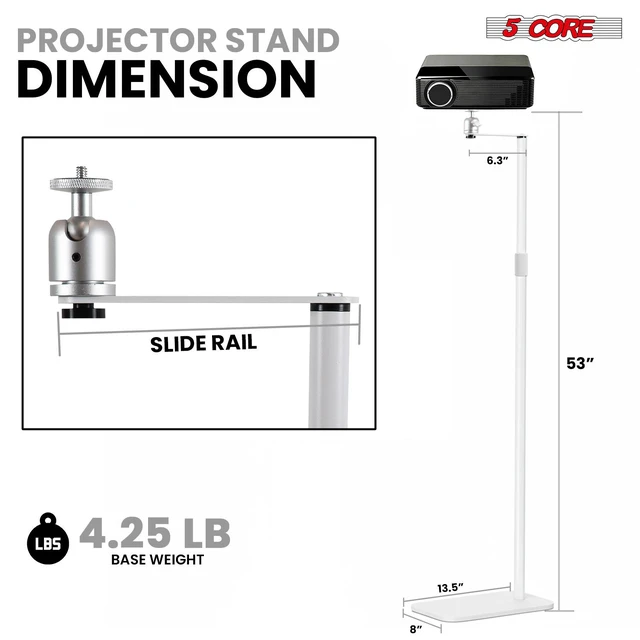 Alt view image 3 of 7 - 5 Core Projector Stand Floor Adjustable 53" Universal Projectors Support for Home Office & Studio