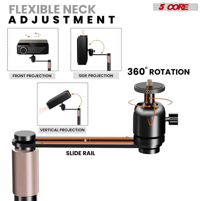 Alt view image 3 of 7 - 5 Core Projector Stand Floor Adjustable 66" Universal Projectors Support for Home Office & Studio