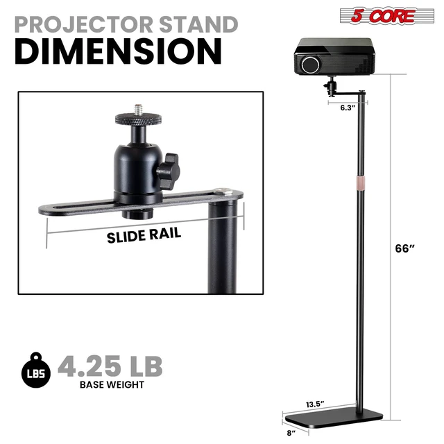 Alt view image 5 of 7 - 5 Core Projector Stand Floor Adjustable 66" Universal Projectors Support for Home Office & Studio