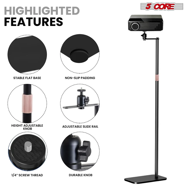 Alt view image 6 of 7 - 5 Core Projector Stand Floor Adjustable 66" Universal Projectors Support for Home Office & Studio