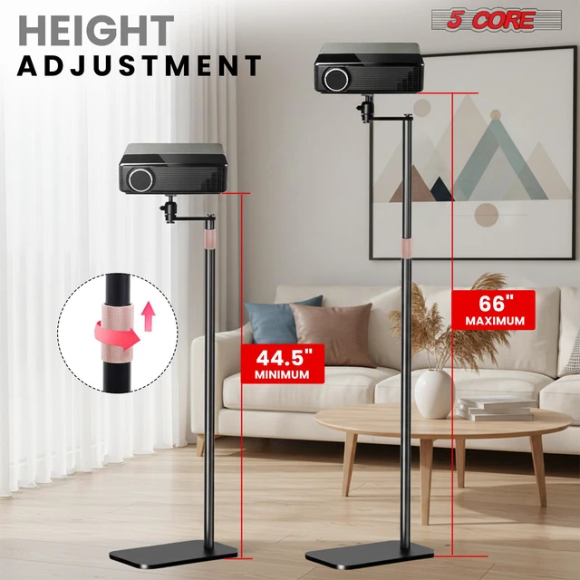 Alt view image 2 of 7 - 5 Core Projector Stand Floor Adjustable 66" Universal Projectors Support for Home Office & Studio