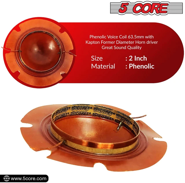 Alt view image 3 of 6 - 5Core 2 Inch Diaphragm Replacement 10 Pcs Phenolic Voice Coil 51mm + Kapton Former Diameter Horn