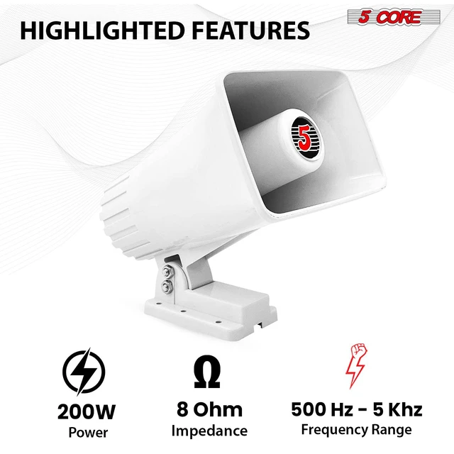 Alt view image 3 of 7 - 5 Core 6 Inch PA Horn 200W Loud Speaker 4Pc Bull Horn Loud Audio 8Ohm All Weather Indoor Outdoor