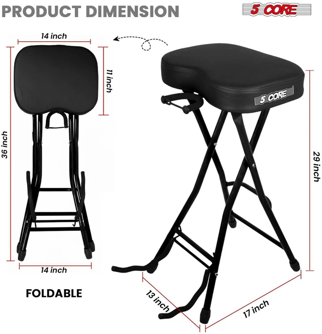 Alt view image 3 of 7 - 5Core Guitar Stool 3.15" Padded Chair Foldable Heavy Duty Music Seat Built in Foot Rest Guitar Stand