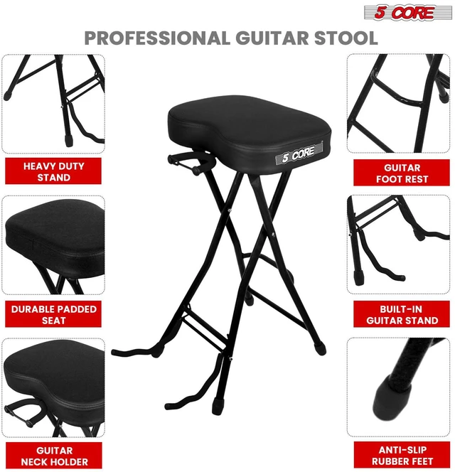 Alt view image 6 of 7 - 5Core Guitar Stool 3.15" Padded Chair Foldable Heavy Duty Music Seat Built in Foot Rest Guitar Stand