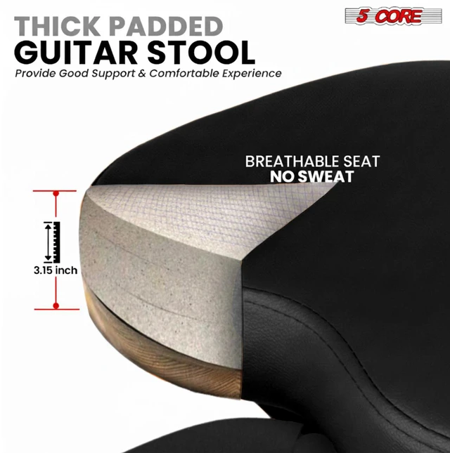 Alt view image 2 of 7 - 5Core Guitar Stool 3.15" Padded Chair Foldable Heavy Duty Music Seat Built in Foot Rest Guitar Stand