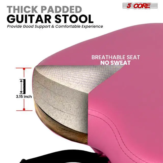 Alt view image 2 of 7 - 5Core Guitar Stool 3.15" Padded Chair Foldable Heavy Duty Music Seat Built in Foot Rest Guitar Stand