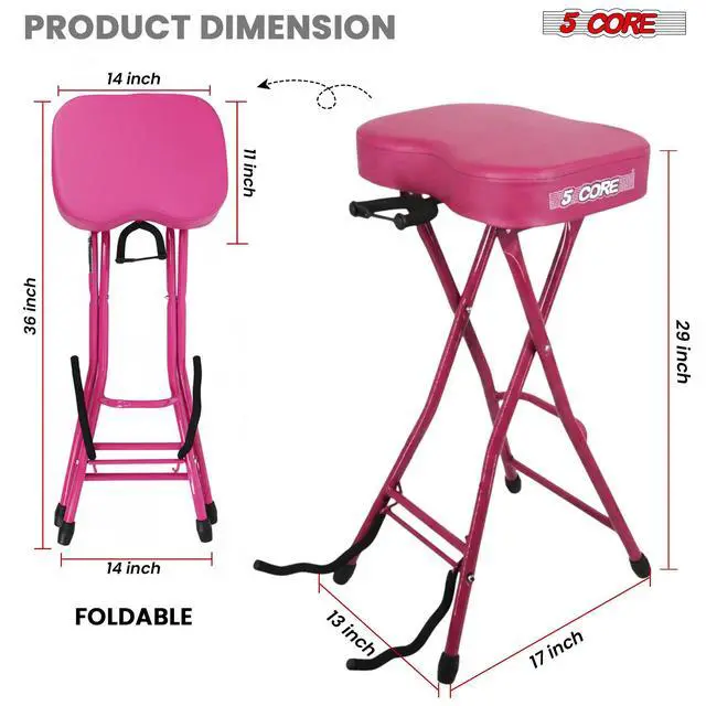 Alt view image 5 of 7 - 5Core Guitar Stool 3.15" Padded Chair Foldable Heavy Duty Music Seat Built in Foot Rest Guitar Stand