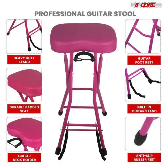 Alt view image 6 of 7 - 5Core Guitar Stool 3.15" Padded Chair Foldable Heavy Duty Music Seat Built in Foot Rest Guitar Stand