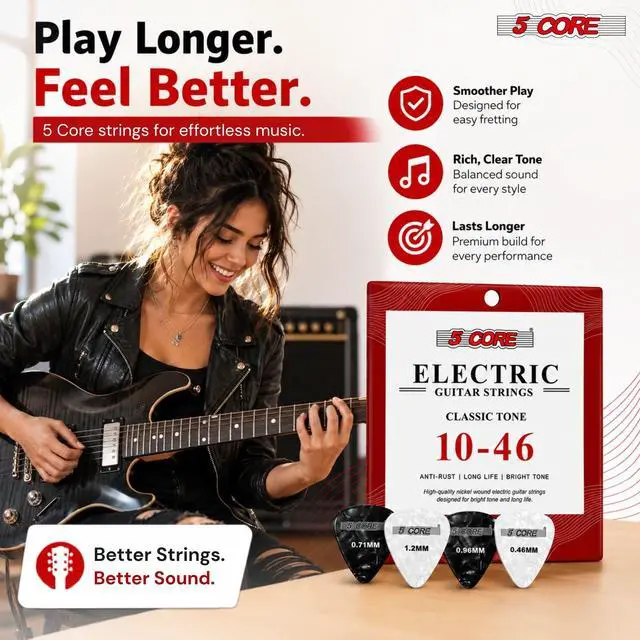 Alt view image 2 of 7 - 5 Core Guitar Strings Nickel Plated Acoustic Electric Guitar String Set w Picks