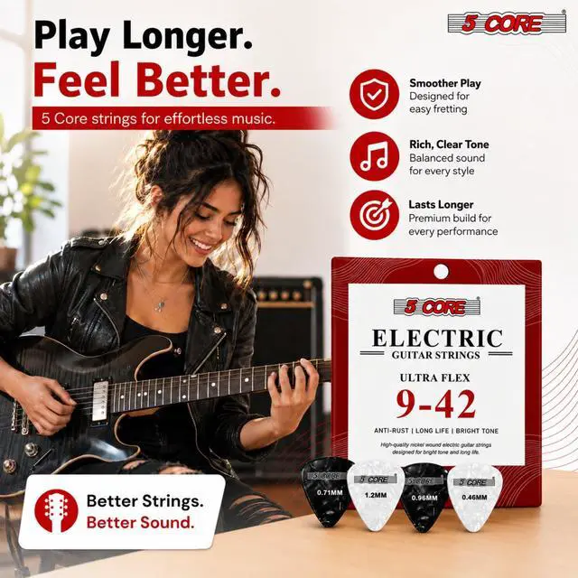 Alt view image 6 of 7 - 5 Core Guitar Strings Nickel Plated Acoustic Electric Guitar String Set w Picks
