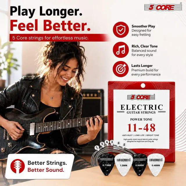 Alt view image 4 of 7 - 5 Core Guitar Strings Nickel Plated Acoustic Electric Guitar String Set w Picks