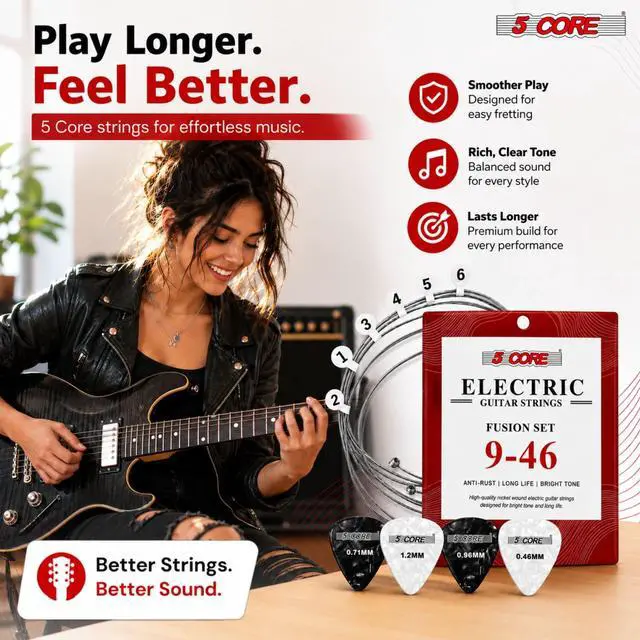 Alt view image 5 of 7 - 5 Core Guitar Strings Nickel Plated Acoustic Electric Guitar String Set w Picks