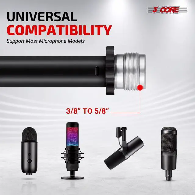 Alt view image 2 of 7 - 5 Core Mic Stand Floor Adjustable Short Tripod Microphone Stands w Telescoping Boom Arm