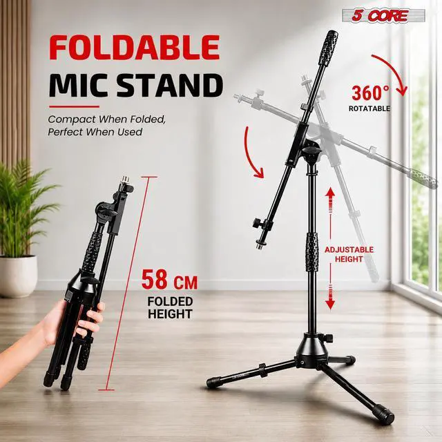Alt view image 6 of 7 - 5 Core Mic Stand Floor Adjustable Short Tripod Microphone Stands w Telescoping Boom Arm