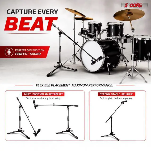 Alt view image 7 of 7 - 5 Core Mic Stand Floor Adjustable Short Tripod Microphone Stands w Telescoping Boom Arm