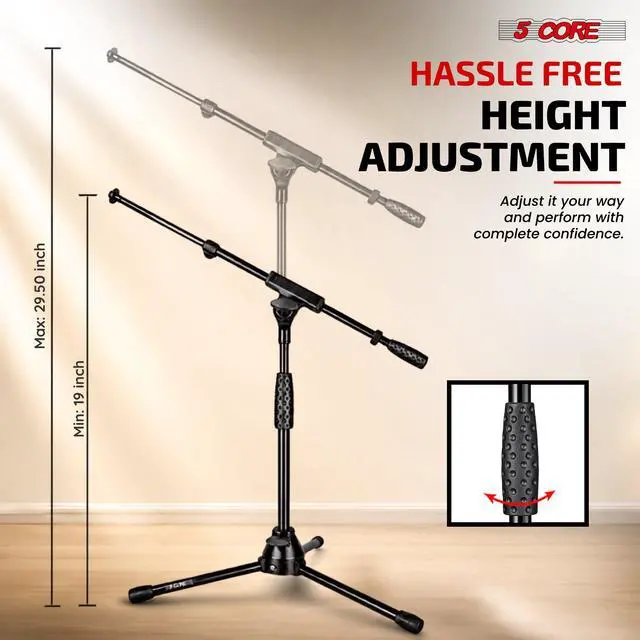 Alt view image 5 of 7 - 5 Core Mic Stand Floor Adjustable Short Tripod Microphone Stands w Telescoping Boom Arm