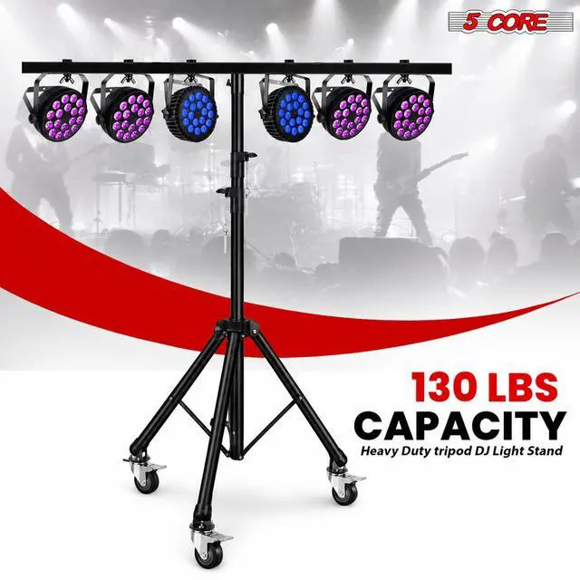 Alt view image 2 of 7 - 5 Core DJ Light Stand Tripod w Wheels 79" Crossbar 6 Light Points Adjustable 169.5" Stage Lighting Stand