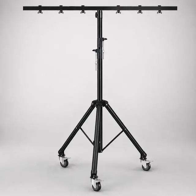 Alt view image 5 of 7 - 5 Core DJ Light Stand Tripod w Wheels 79" Crossbar 6 Light Points Adjustable 169.5" Stage Lighting Stand