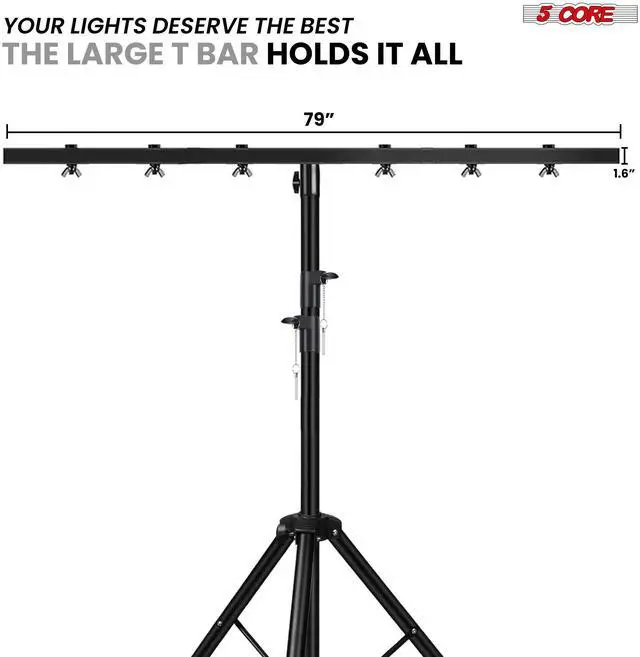 Main image of 5 Core DJ Light Stand Tripod w Wheels 79" Crossbar 6 Light Points Adjustable 169.5" Stage Lighting Stand
