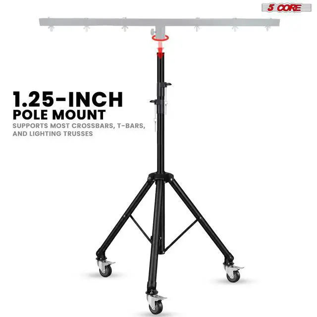 Alt view image 3 of 7 - 5 Core DJ Light Stand Tripod w Wheels 79" Crossbar 6 Light Points Adjustable 169.5" Stage Lighting Stand