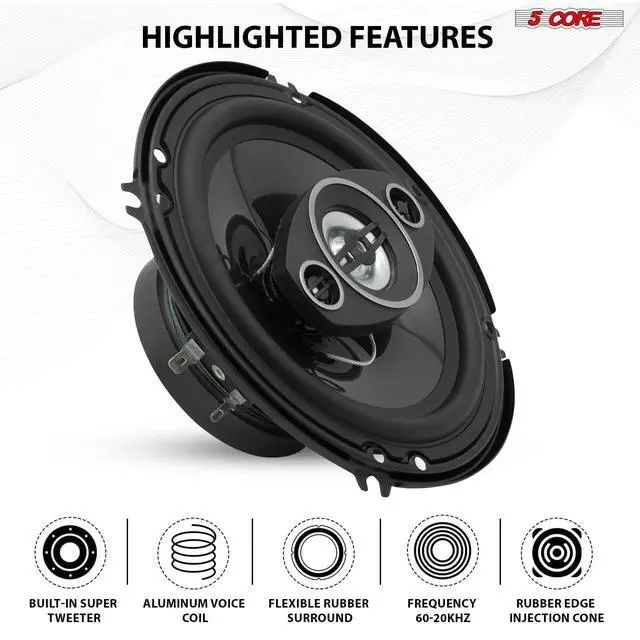 Alt view image 6 of 7 - 5Core Coaxial Car Door Speakers 6in Pair 500W 4Ohm 2 Way Component Subwoofer Audio w Super Tweeter