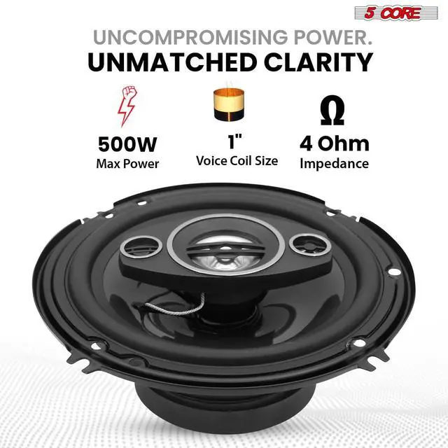 Alt view image 2 of 7 - 5Core Coaxial Car Door Speakers 6in Pair 500W 4Ohm 2 Way Component Subwoofer Audio w Super Tweeter