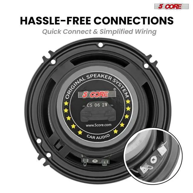 Alt view image 7 of 7 - 5Core Coaxial Car Door Speakers 6in Pair 500W 4Ohm 2 Way Component Subwoofer Audio w Super Tweeter