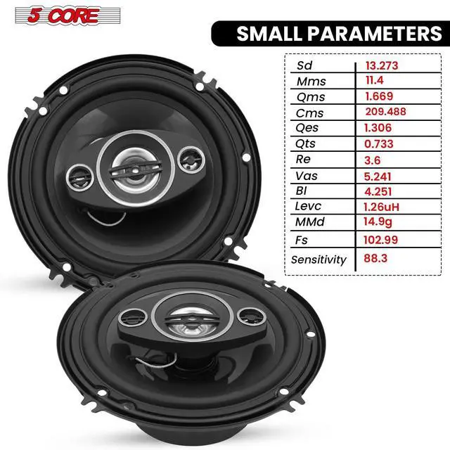 Alt view image 5 of 7 - 5Core Coaxial Car Door Speakers 6in Pair 500W 4Ohm 2 Way Component Subwoofer Audio w Super Tweeter