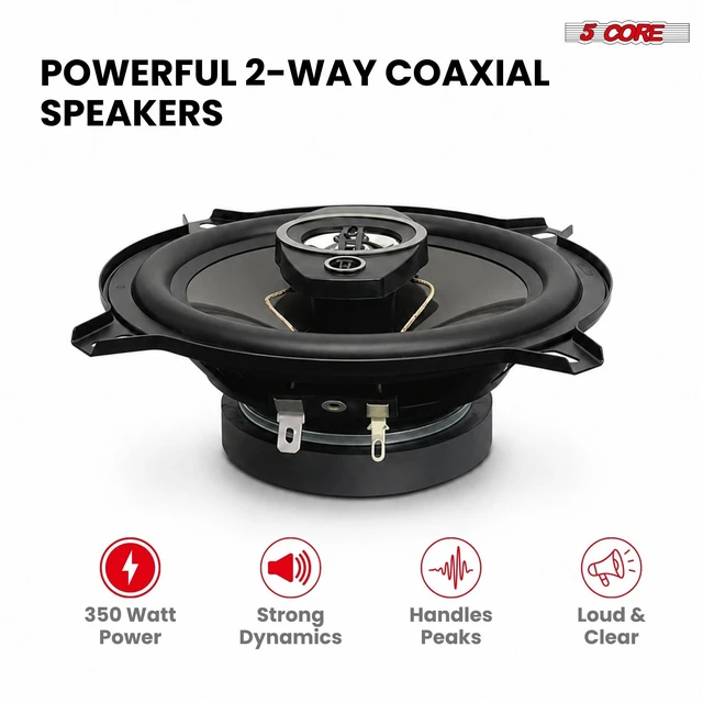 Alt view image 2 of 7 - 5Core Coaxial Car Door Speakers 5" 4Pcs 350W 4Ohm 2 Way Component Subwoofer Audio w Super Tweeter