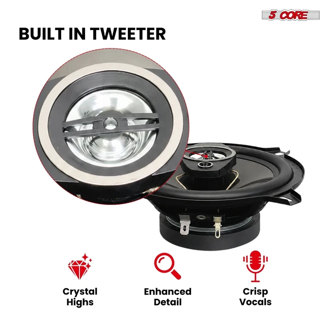 Alt view image 3 of 7 - 5Core Coaxial Car Door Speakers 5" 4Pcs 350W 4Ohm 2 Way Component Subwoofer Audio w Super Tweeter