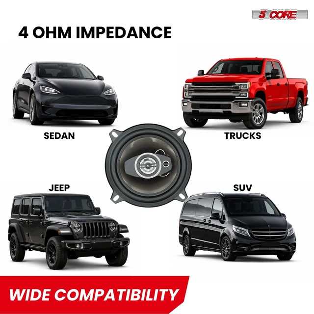 Alt view image 6 of 7 - 5Core Coaxial Car Door Speakers 5" 4Pcs 350W 4Ohm 2 Way Component Subwoofer Audio w Super Tweeter
