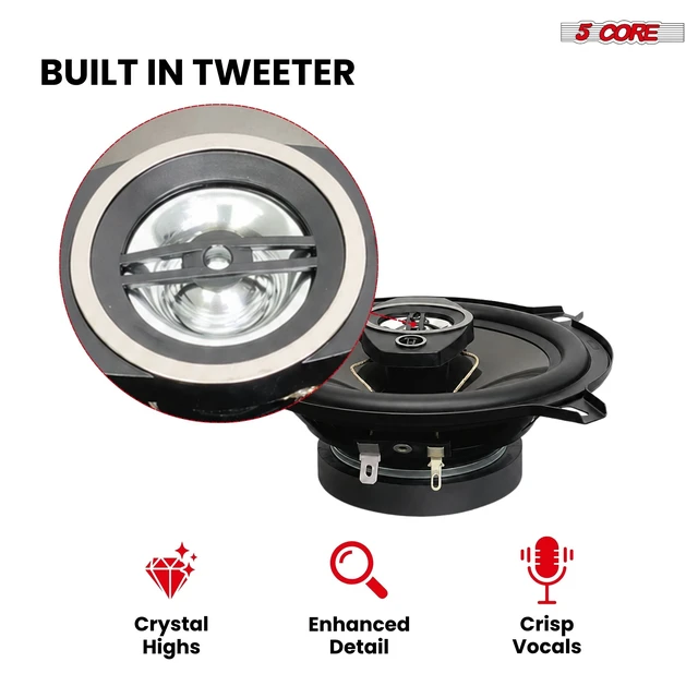 Alt view image 3 of 7 - 5Core Coaxial Car Door Speakers 5" 4Pcs 350W 4Ohm 2 Way Component Subwoofer Audio w Super Tweeter