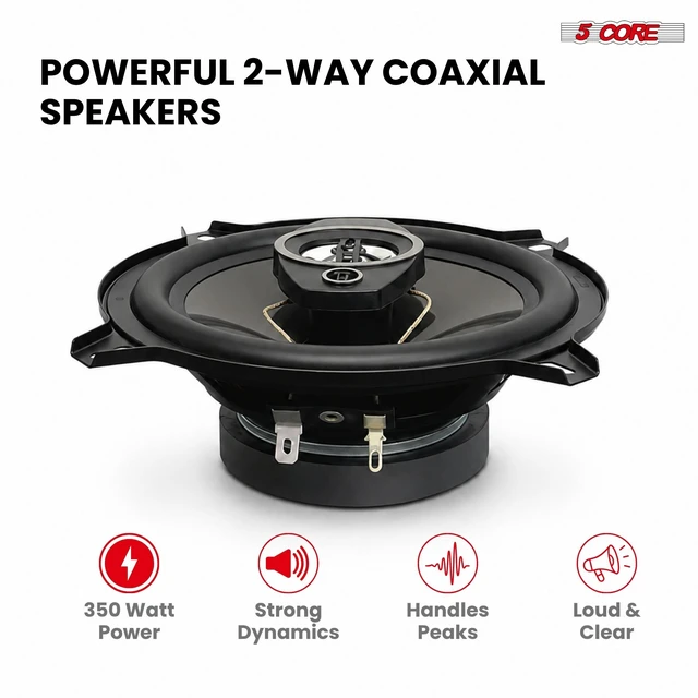 Alt view image 2 of 7 - 5Core Coaxial Car Door Speakers 5" 4Pcs 350W 4Ohm 2 Way Component Subwoofer Audio w Super Tweeter