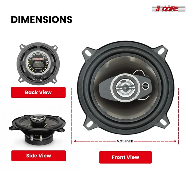 Alt view image 7 of 7 - 5Core Coaxial Car Door Speakers 5" 4Pcs 350W 4Ohm 2 Way Component Subwoofer Audio w Super Tweeter
