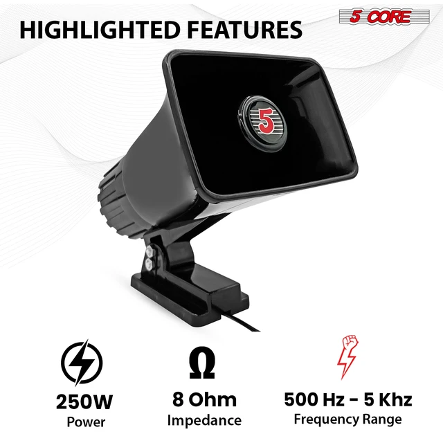 Alt view image 3 of 7 - 5 Core 8 Inch PA Horn 250W Loud Speaker Bull Horn Loud Audio 8Ohm All Weather Indoor Outdoor Use