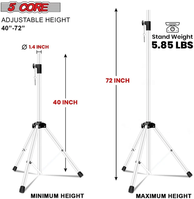 Alt view image 3 of 7 - 5 Core Speaker Stand Pair Height Adjustable 72" Heavy Duty PA DJ Tripod Studio Monitor Stands