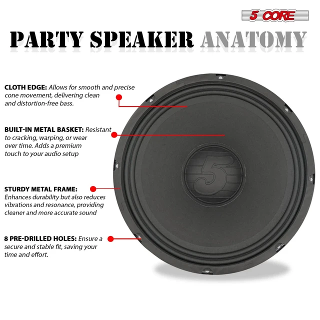 Alt view image 5 of 7 - 5Core 12" Subwoofer 1200W PA DJ Sub Woofer Pair Audio 8Ohm w Deep Bass Pro Audio Replacement Loud Speaker