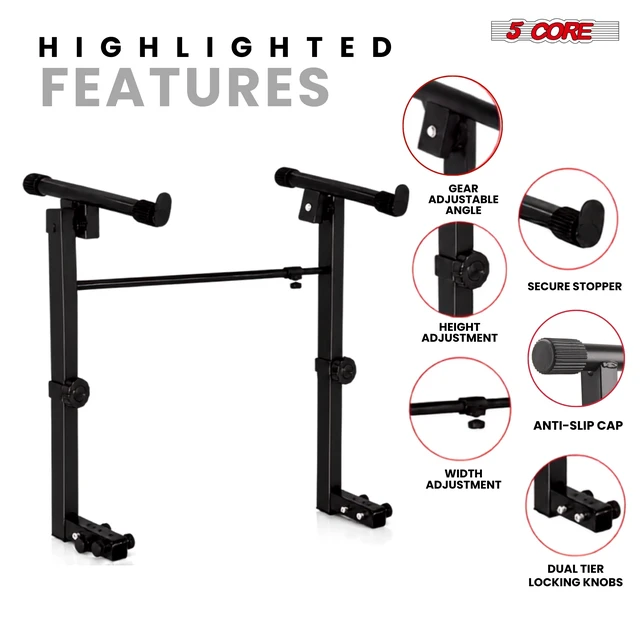 Alt view image 4 of 7 - 5 Core 2 Tier Keyboard Stand Attachment Height Width Adjustable Electric Digital Piano Stands for 54, 88 Key Keyboards Synth Double Extender Music Stand Adapter for Z Style Stands w Strap - KS 2T GEAR