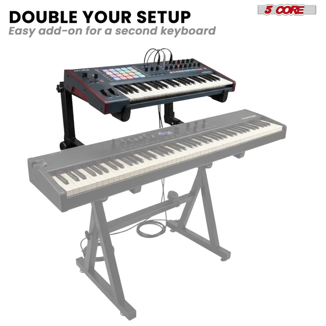 Alt view image 7 of 7 - 5 Core 2 Tier Keyboard Stand Attachment Height Width Adjustable Electric Digital Piano Stands for 54, 88 Key Keyboards Synth Double Extender Music Stand Adapter for Z Style Stands w Strap - KS 2T GEAR