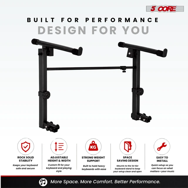 Alt view image 6 of 7 - 5 Core 2 Tier Keyboard Stand Attachment Height Width Adjustable Electric Digital Piano Stands for 54, 88 Key Keyboards Synth Double Extender Music Stand Adapter for Z Style Stands w Strap - KS 2T GEAR