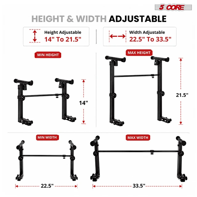 Alt view image 2 of 7 - 5 Core 2 Tier Keyboard Stand Attachment Height Width Adjustable Electric Digital Piano Stands for 54, 88 Key Keyboards Synth Double Extender Music Stand Adapter for Z Style Stands w Strap - KS 2T GEAR