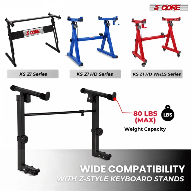Alt view image 3 of 7 - 5 Core 2 Tier Keyboard Stand Attachment Height Width Adjustable Electric Digital Piano Stands for 54, 88 Key Keyboards Synth Double Extender Music Stand Adapter for Z Style Stands w Strap - KS 2T GEAR