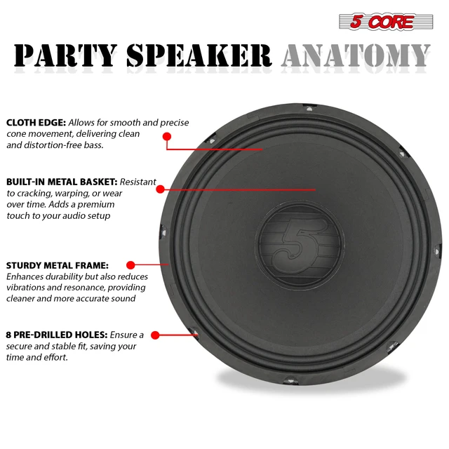 Alt view image 4 of 7 - 5Core 12" Subwoofer 1200W PA DJ Sub Woofer Pair Audio 8Ohm w Deep Bass Pro Audio Replacement Loud Speaker