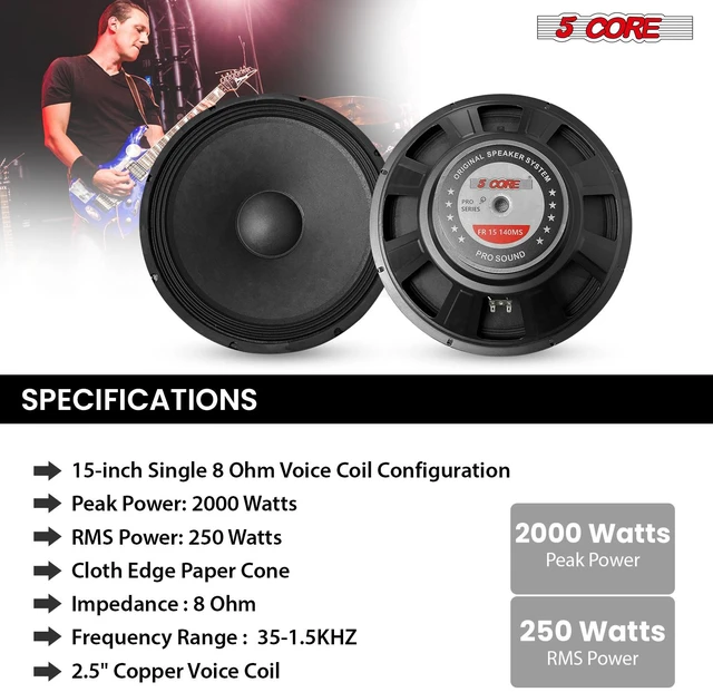 Alt view image 7 of 7 - 5 Core 15 Inch Guitar Speaker Replacement 2000W 8 Ohm Low Distortion for Electric Guitar Amp Cabinet
