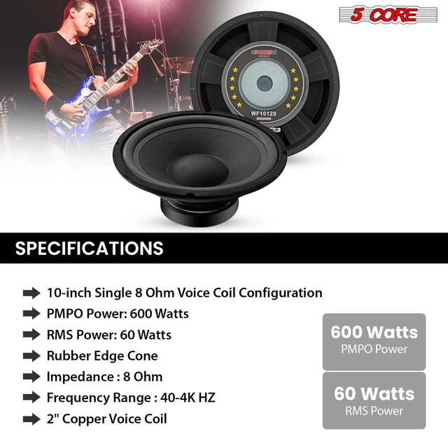 Alt view image 7 of 7 - 5 Core 10 Inch Guitar Speaker Replacement 600W 8 Ohm Low Distortion for Electric Guitar Amp Cabinet