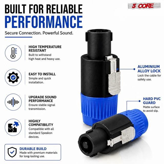 Alt view image 2 of 7 - 5 Core Speakon Adapter High Quality Audio Jack Male Audio Pin Speaker Adapter Connector